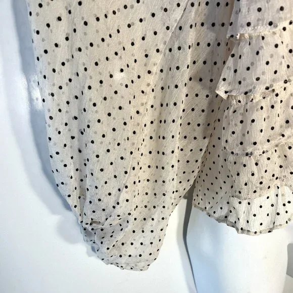 DO+BE SZ L Ivory Sheer Polka Dot Ruffled Top 80's Fairy Romantic Feminine Boho - Picture 6 of 10